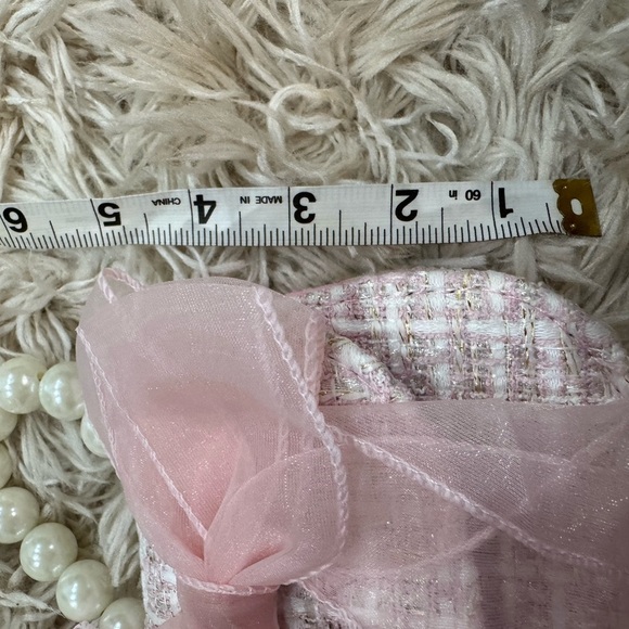 Mini Pink Tweed Bow Pearl Handle Purse - Picture 6 of 6